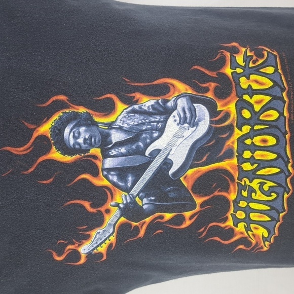 2004 Jimmi Hendrix Official spell out fire graphics Med black faded t-shirt - Picture 3 of 7